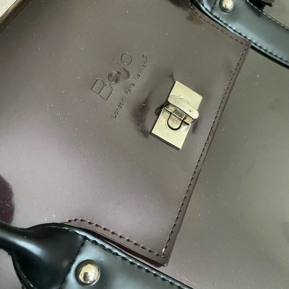NWT Beijo Patent Tote in Dark Brown burgundy 10”x14”x5”